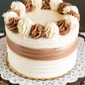 Black and white cake with vanilla and chocolate sponge dual buttercream frosting Sugar Dreams Bakery East Patchogue